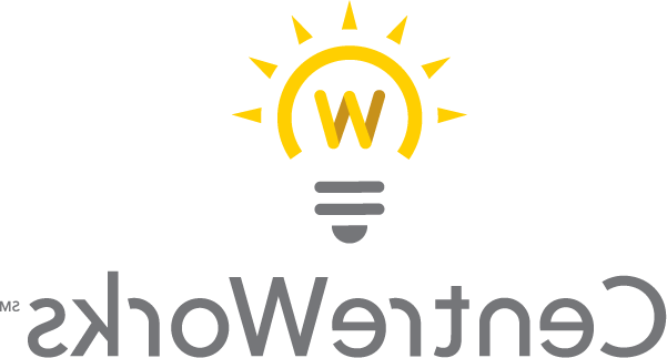 CentreWorks logo lightbulb idea graphic in yellow over gray letters